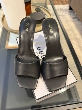 GUESS Black Leather Slide Mules with Square Toe NWT
